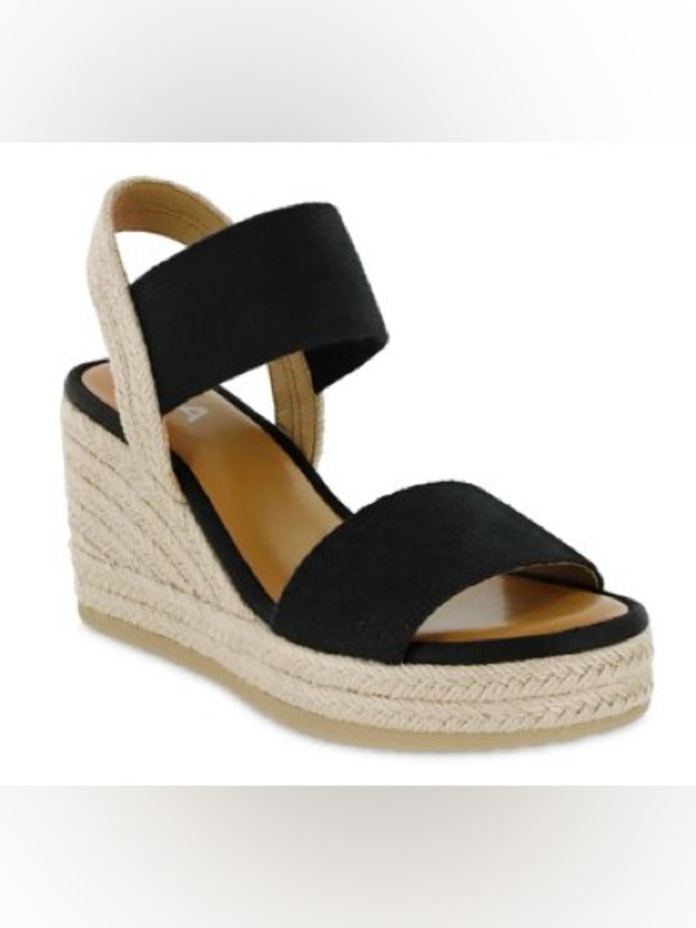 MIA Black Espadrille Wedge Sandals 8.5 nwot tan jute trim peep toes summer boho